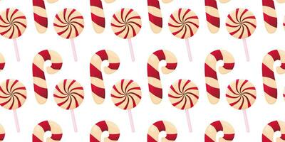 New Year seamless pattern. New Year's texture. Christmas sweets candy cane, lollipop. Vector illustration.