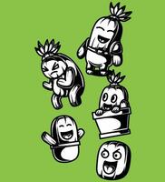 an illustration of a cactus mascot bundle in black and white vector