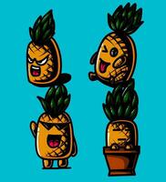 an illustration of a bundle of colorful pineapple mascots vector