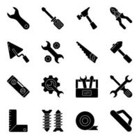 Set of Tools Solid Icons vector