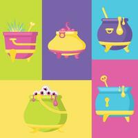 Set of halloween witch cauldron icons Vector