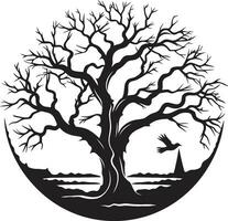 ecos de el pasado un sin vida árbol en negro vector monocromo quietud representación de un muerto arboles final