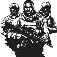 Soldiers in Shadows Black Vector Showcasing Silent Vigilance The Art of Bravery Monochrome Vector Portrait of Courageous Commitment