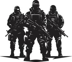 Stealthy Defenders Monochrome Vector Depiction of Army Resilience Darkened Vigil Black Vector Tribute to Courageous Guardians