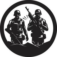 Guardians of the Night Monochromatic Vector Depiction of Army Soldiers Sentries in Shadows Black Vector Portrait of Silent Protectors