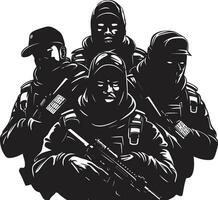 The Silent Army Black Vector Depiction of Resolute Soldiers Shadowed Duty Monochrome Vector Tribute to Nighttime Commitment