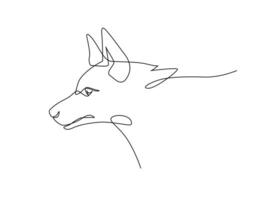 Wolf portrait side face, Continuous line art drawing style, Design template linear minimal style. Vector illustration.