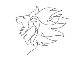 Lion roaring portrait side face, Continuous line art drawing style, Design template linear minimal style. Vector design illustration.