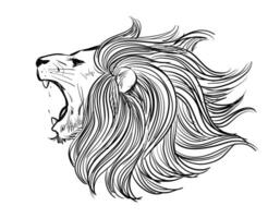 Lion side face drawing is roaring. Vector design illustration.