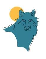 Wolf portrait front face, Continuous line art drawing style, Design template linear and color abstract minimal style. Vector illustration.