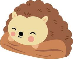 Cute brown hedgehog sleeping on tree trunk vector