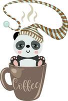 soñoliento panda con sombrero en café jarra vector