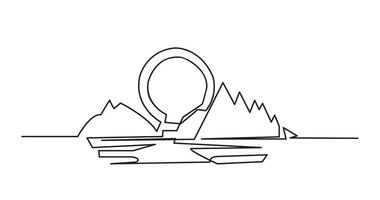 One Continuous line drawing of landscape. Vector illustration