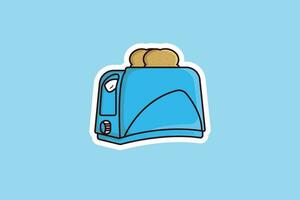 Toaster with Hot Toasts, Bread Slices Sticker design vector illustration. Break fast food technology object icon concept. Toast burnt and jumping out sticker design logo.