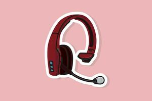 Office Headphone Device Sticker for Communication vector illustration. Technology object icon concept. Customer service or gamer headphone sticker with microphone vector design with shadow.