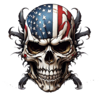 cranio con americano bandiera nel grunge stile, indipendenza giorno veterani giorno 4 ° di luglio e memoriale giorno. png