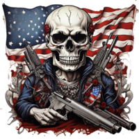 Skull with american flag in grunge style, independence day veterans day 4th of July and memorial day. png