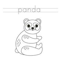 Trace the letters and color cartoon panda. Handwriting practice for kids. vector