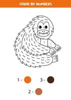 Color cartoon orangutan by numbers. Worksheet for kids. vector