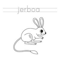 Trace the letters and color cartoon jerboa. Handwriting practice for kids. vector