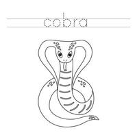 Trace the letters and color cartoon cobra. Handwriting practice for kids. vector