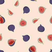 Fig set vector background. Seamless pattern of tropical fig fruit whole half and slice. Illustration wallpaper