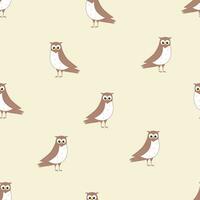 Seamless pattern of cute cartoon owl. Background wallpaper for kids with a funny forest birds. vector
