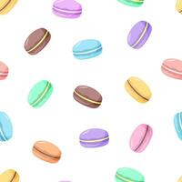 Seamless pattern with colorful macaroon cookies. Vector background wallpaper sweet dessert.