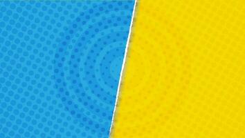 Bright yellow and blue pop art background with halftone dots in retro comic style vector