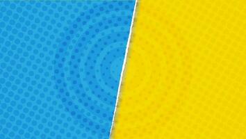 Bright yellow and blue pop art background with halftone dots in retro comic style vector