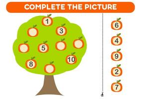 Educational game for kids, math activity worksheet. Fill in the missing numbers in the tree vector