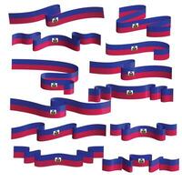 haiti flag ribbon vector element bundle set