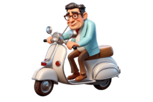 cute cartoon character man riding a scooter png transparent background