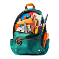 Backpack with school stationery png transparent background