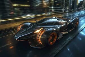 Fast Shutter Speed Creates Dynamic and Action Packed Image of Futuristic Car. AI Generative photo