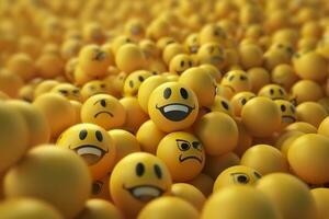 Happy and laughing emoticons 3d rendering background, social media and communications concept. AI Generative photo