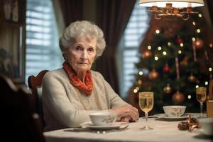 sad and lonely old woman on christmas day photo