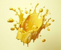 Cheese sauce splashing in the air with cheddar cheese, 3d rendering. Generative AI photo