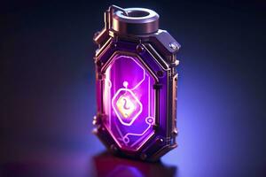 Purple Sci Fi Energy Flask with Pure Background. AI Generative photo