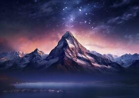 The milky rising in the night sky over the mountains, landscapes, AI Generative photo