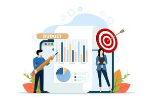 Concept of budget business strategy, finance and accounting, budget calculations, economics and investment, business analysis. Growth strategy or financial goals. flat design vector illustration.