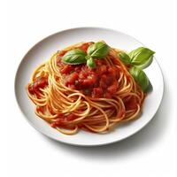 Delicious Plate of Spaghetti with Tomato Sauce on a White Background Generative AI photo