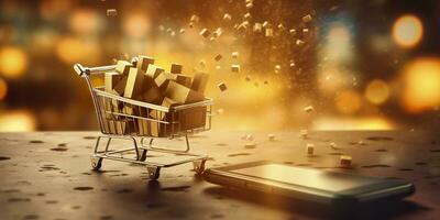 E-Commerce Shopping Cart with Multiple Products. A Sunlit Abstract Background. E-commerce concept. AI Generative photo