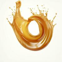 Caramel sauce, Liquid syrup splash, sugar candy caramel or melted toffee, 3d. Generative AI photo