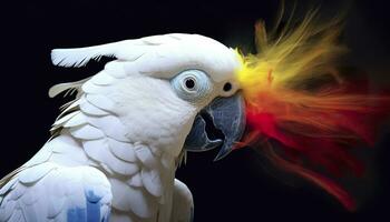 Digital photo manipulation of a white parrot. Generative AI