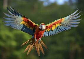 volador guacamayo, hermosa pájaro. generativo ai foto