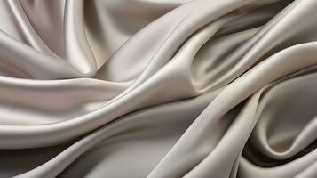 Close up of silver silk background, Abstract white cloth fabric wave, Generative AI illustration photo