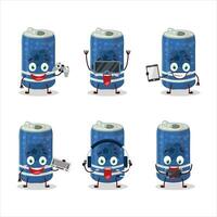 Berry soda can cartoon character are playing games with various cute emoticons vector