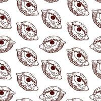 Khachapuri. Vector illustration of a seamless pattern in graphic style. Design element for menus of restaurants, cafes, food labels, covers, cards, wrapping paper.