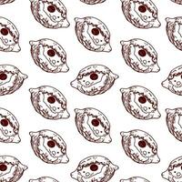 Khachapuri. Vector illustration of a seamless pattern in graphic style. Design element for menus of restaurants, cafes, food labels, covers, cards, wrapping paper.